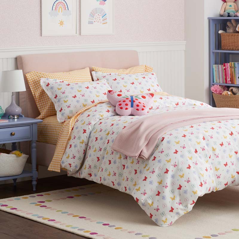 Ditsy Butterflies Classic Cool Organic Cotton Percale Duvet Cover Set - White Multi, Full/Queen