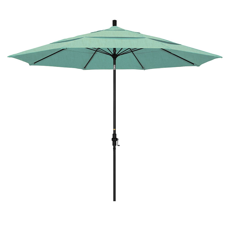 Round Outdoor Patio Umbrella, Fiberglass with Twist Tilt - Black Finish, Spectrum Mist, 11'