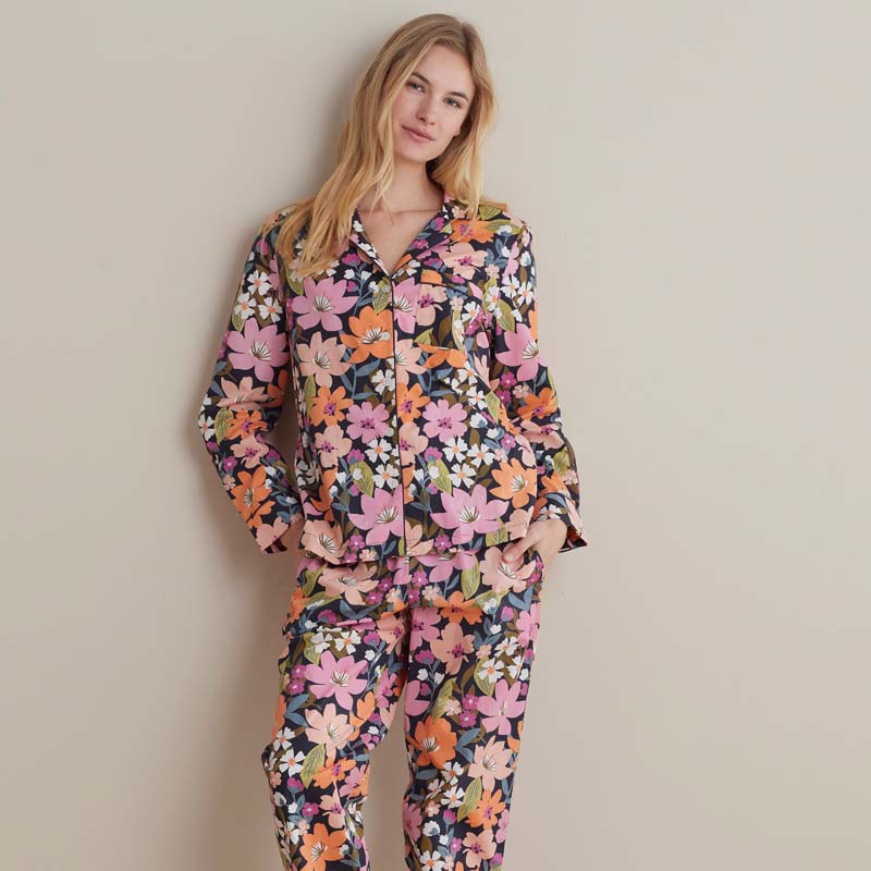 Printed Poplin Women's Button-Down Pajama Set - Wild Floral, S