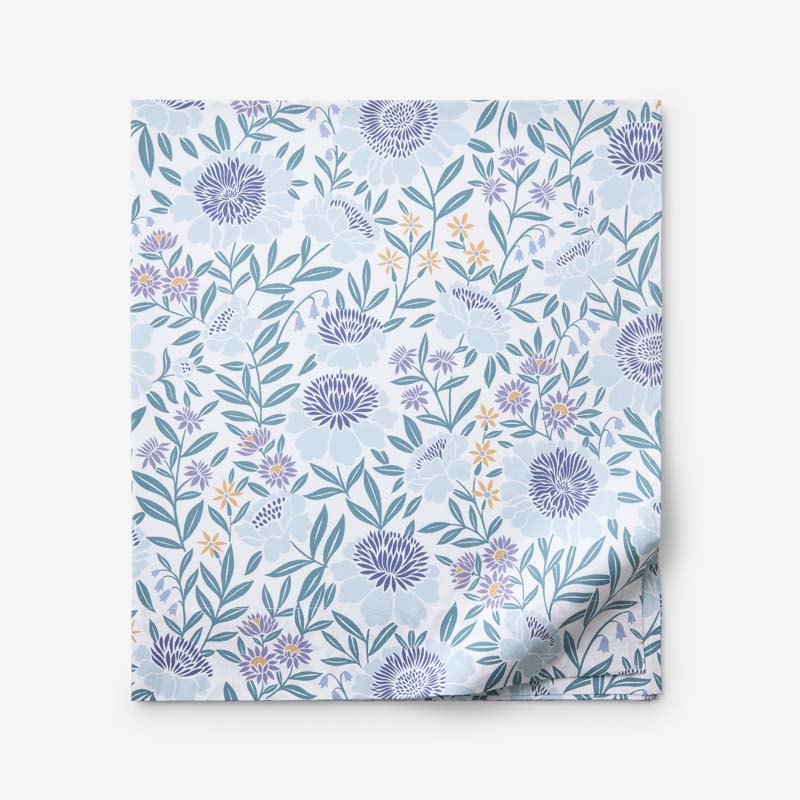 Tira Floral Classic Cool Cotton Percale Flat Bed Sheet - Floral Blue, Queen