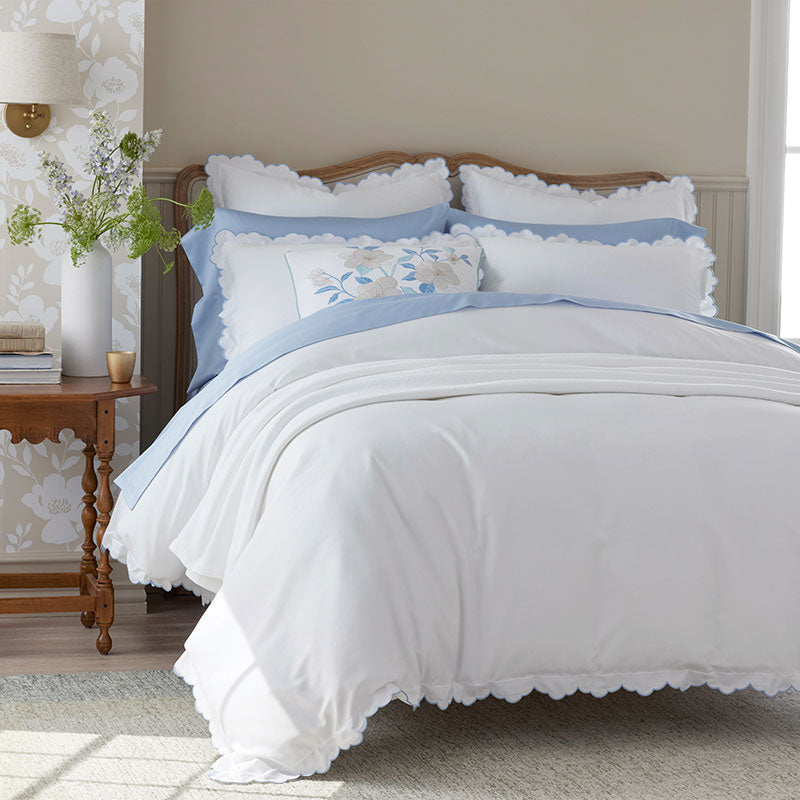 Embroidered Scallop Classic Smooth Sateen Solid Sham - Light Blue, Euro