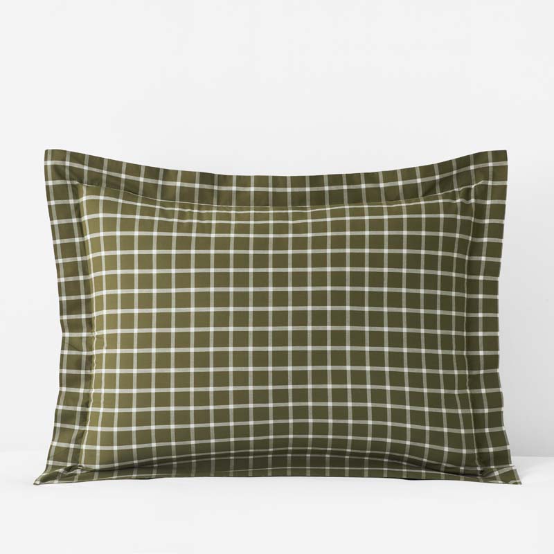 Classic Stripes and Plaids Cool Yarn-Dyed Cotton Percale Sham - Windowpane Green, King