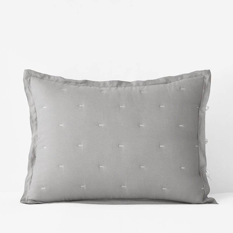 Reversible Premium Breathable Relaxed Linen Quilted Sham - White/Gray, King