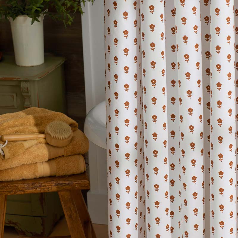 Mini-Prints Garment Washed Cotton Percale Shower Curtain - Flowers