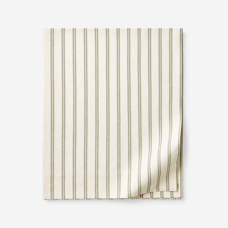 Tailored Stripes and Plaids Classic Cool Cotton Percale Flat Bed Sheet - Narrow Stripe Moss Green, King