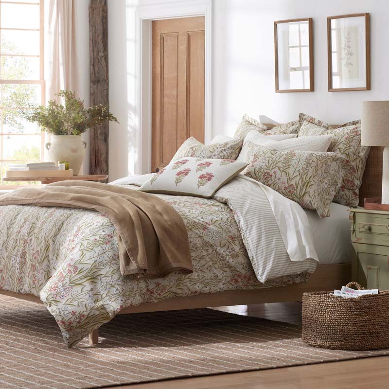 Julienne Classic Cool Cotton Percale Reversible Sham - Mini Floral Taupe, Euro