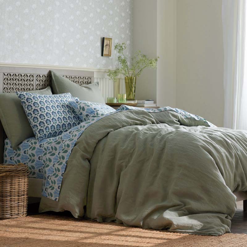 Premium Breathable Washed Linen Solid Sham - Moss Green, King