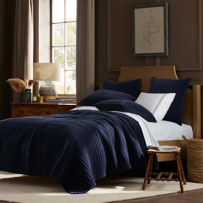 Line Stitch Velvet Quilted Sham - Navy, King