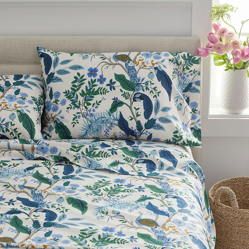 Peacock Classic Smooth Sateen Bed Sheet Set - Ivory Multi, Queen