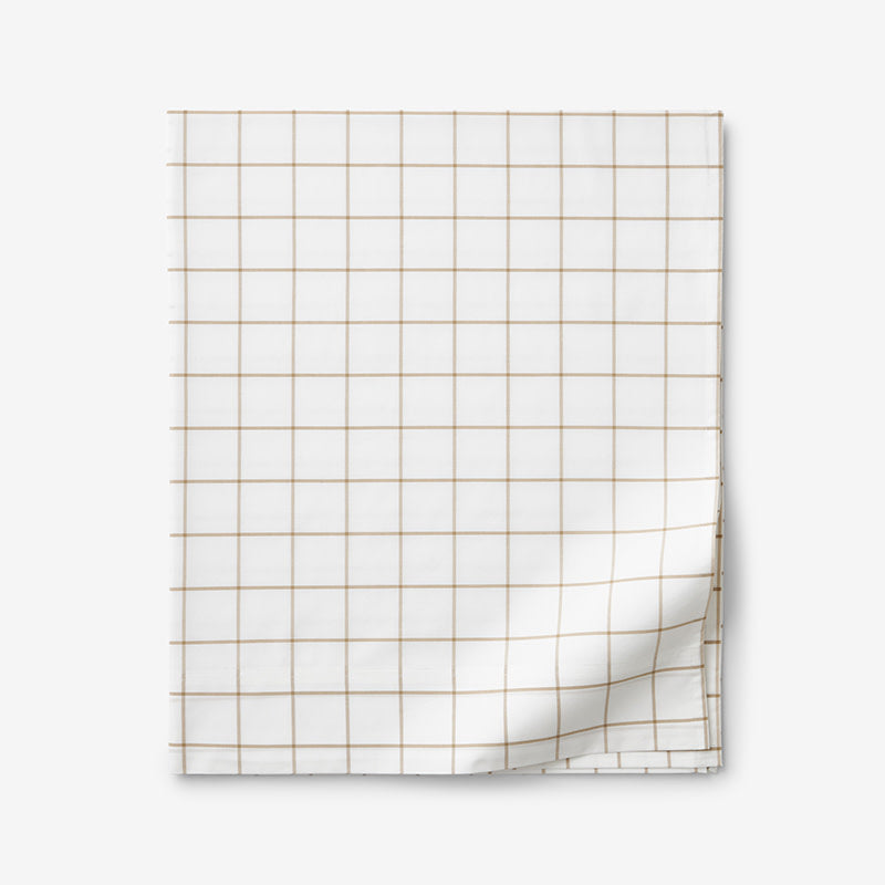 Tailored Stripes and Plaids Classic Cool Cotton Percale Flat Bed Sheet - Block Plaid Wheat, Twin/Twin XL