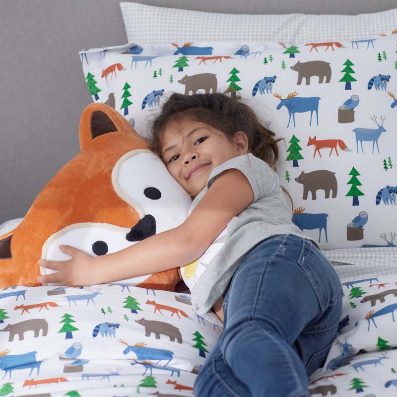 Forest Friends Classic Cool Organic Cotton Percale Bed Sheet Set - White Multi, Full
