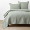Fara Textured Kantha Quilt - Green, King/Cal. King