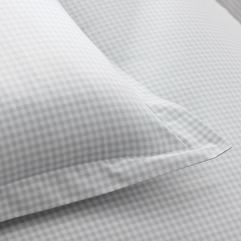 Ditsy Gingham Classic Cool Organic Cotton Percale Duvet Cover Set - Gray, Full