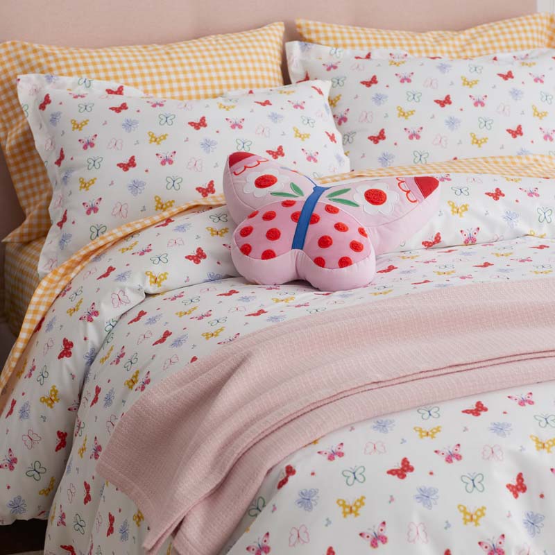 Ditsy Butterflies Classic Cool Organic Cotton Percale Duvet Cover Set - White Multi, Full/Queen
