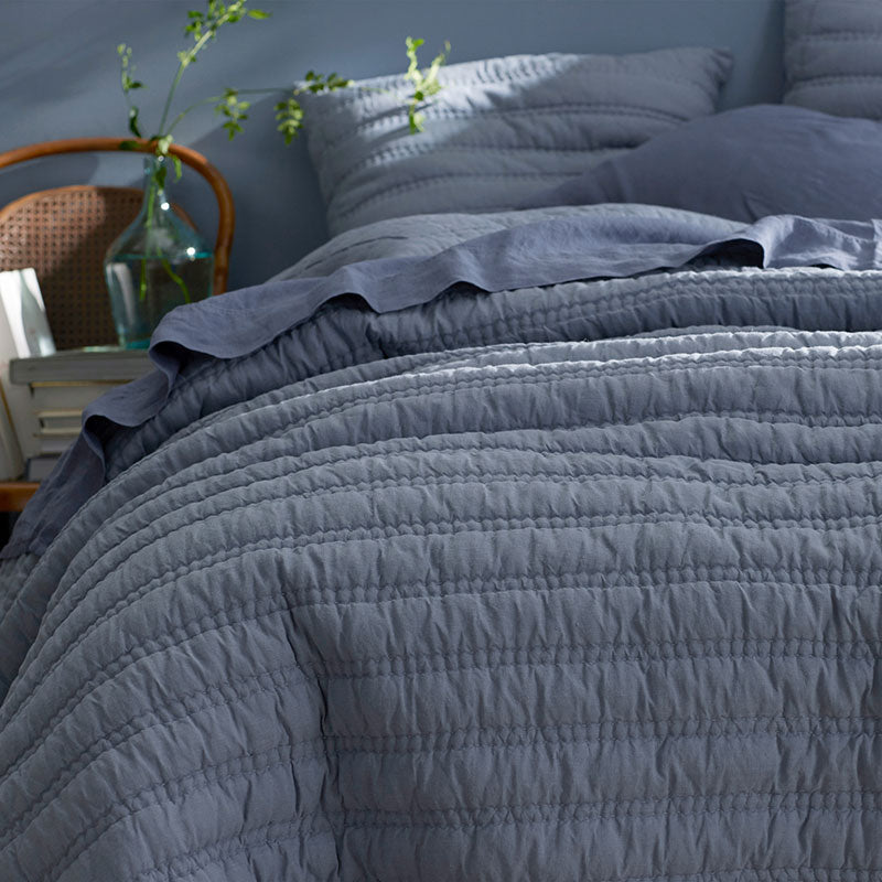 Premium Breathable Washed Linen Solid Quilt - Blue Stone, King/Cal King