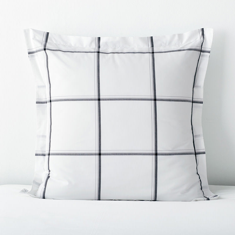 Tailored Stripes and Plaids Classic Cool Cotton Percale Sham - Window Pane Plaid Graphite Black, Euro