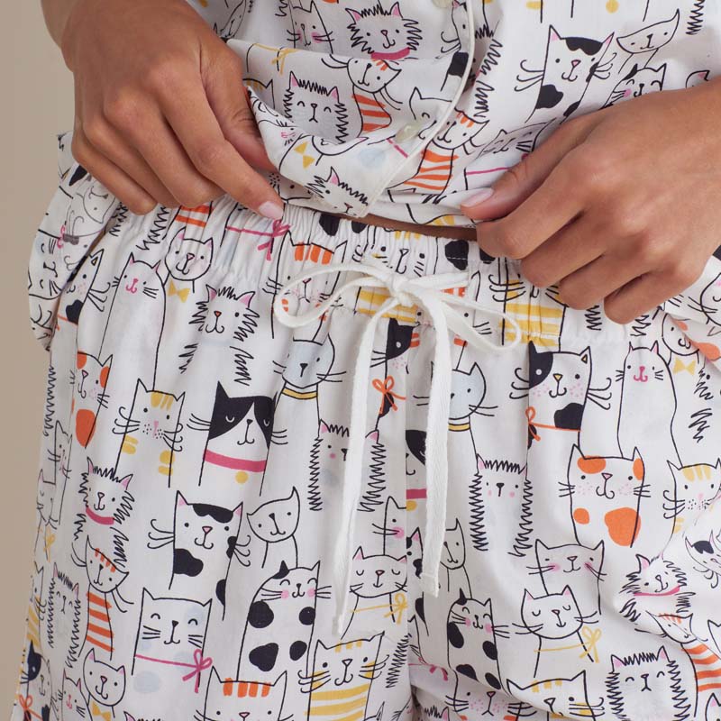 Printed Poplin Women's Shorts Set - Kittie Party, M