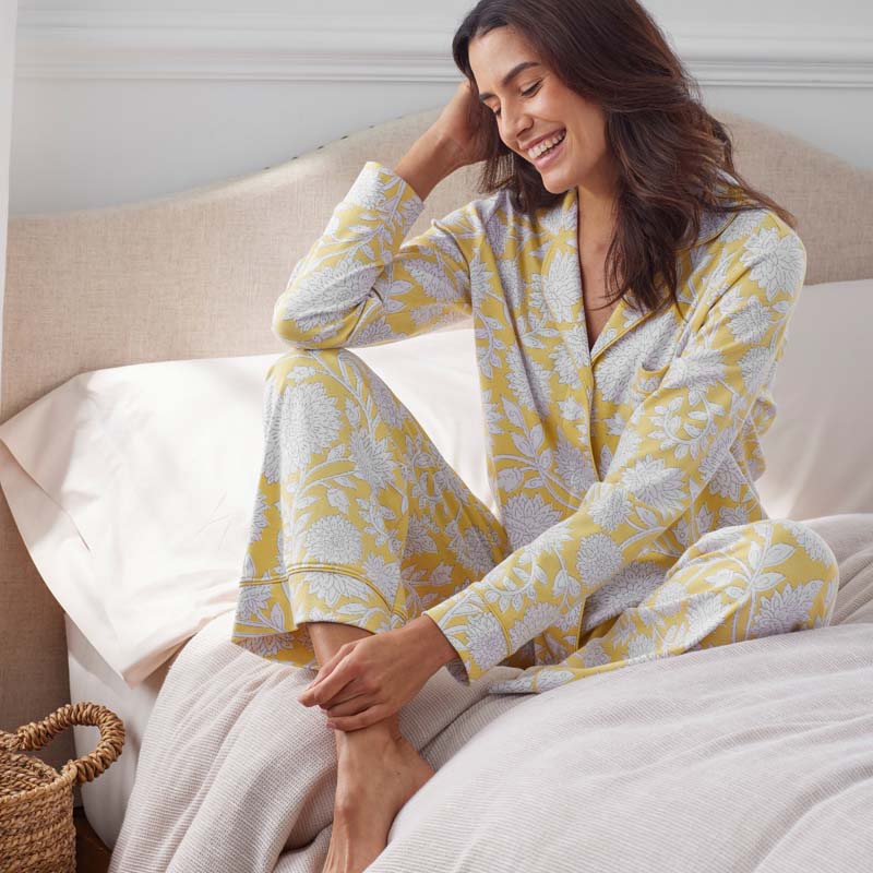 Printed Pima Cotton Women's Button-Down Pajama Set - Avignon, XL