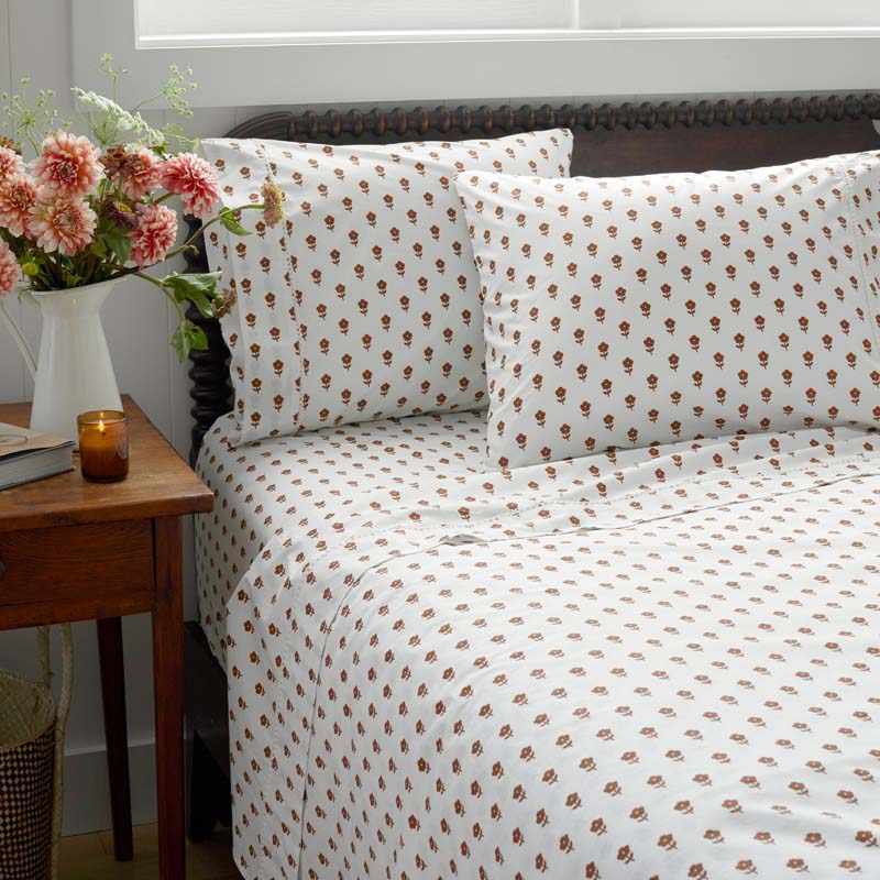 Mini-Prints Garment Washed Cotton Percale Bed Sheet Set - Flowers, Queen