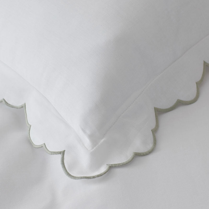 Embroidered Scallop Classic Smooth Sateen Solid Sham - Light Sage, Euro