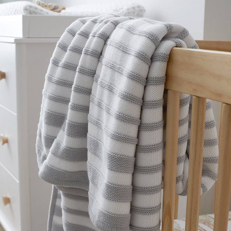 Stripe Knit Baby Blanket - Gray