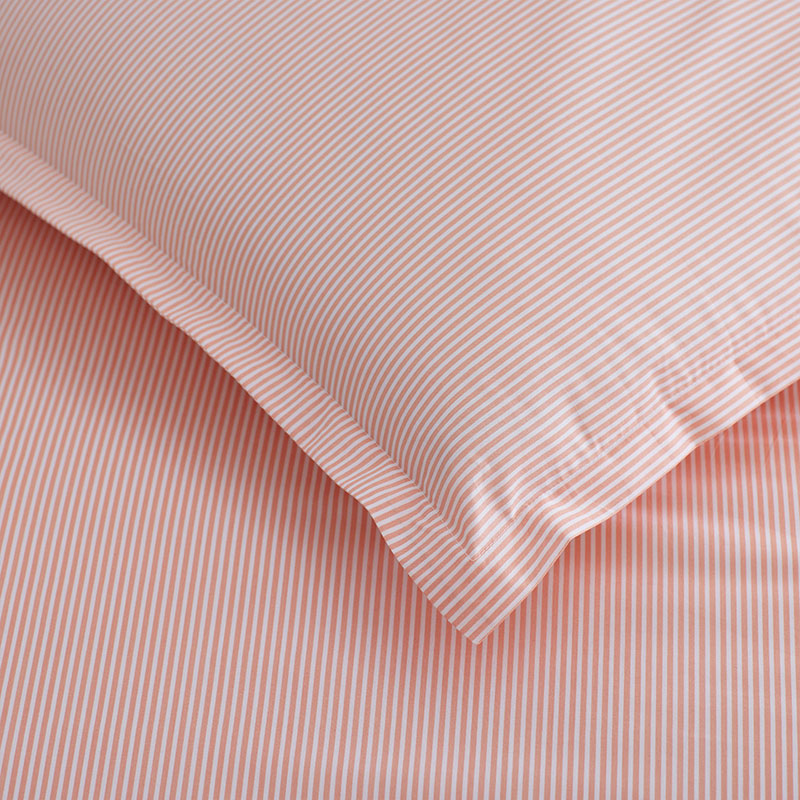 Sunshine & Blooms Classic Cool Cotton Percale Duvet Cover - Pinstripe Coral, Full/Queen