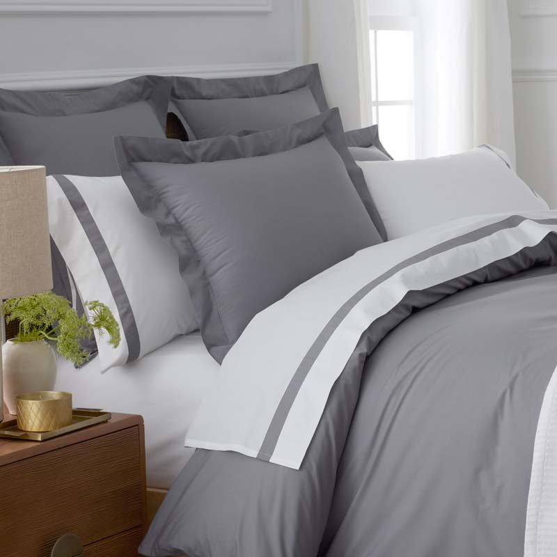 Contrast Border Premium Cool Supima® Cotton Percale Pillowcase Set - Pewter, Standard