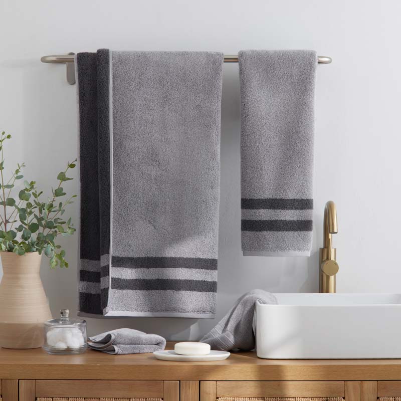 Mirage Aegean Cotton Reversible Stripe Hand Towel - Slate Gray