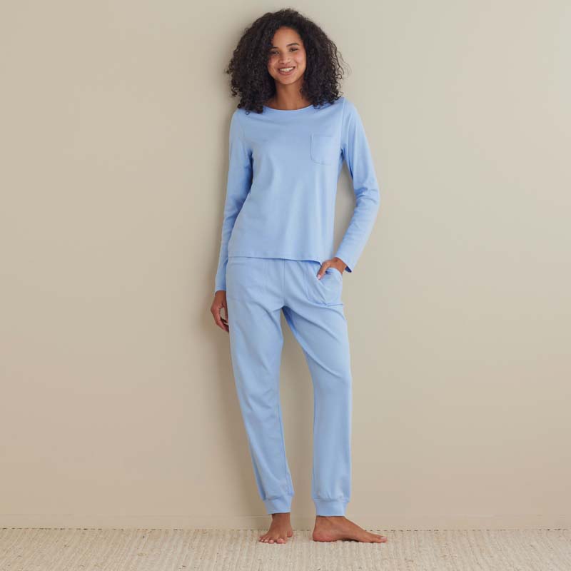 Pima Cotton Women's Jogger Pants Pajama Set - Periwinkle, XS