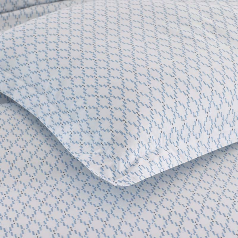 Feliciana Geo Garment Washed Cotton Percale Fitted Bed Sheet - Blue Multi, Queen