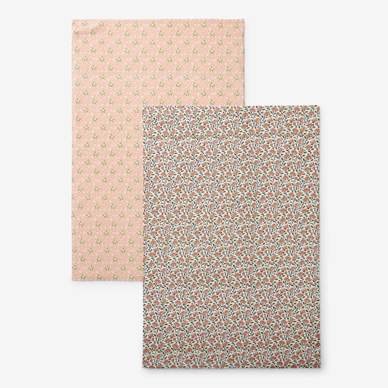 Mix & Match Printed Cotton Tea Towels, Set of 2 - Beige And Clay