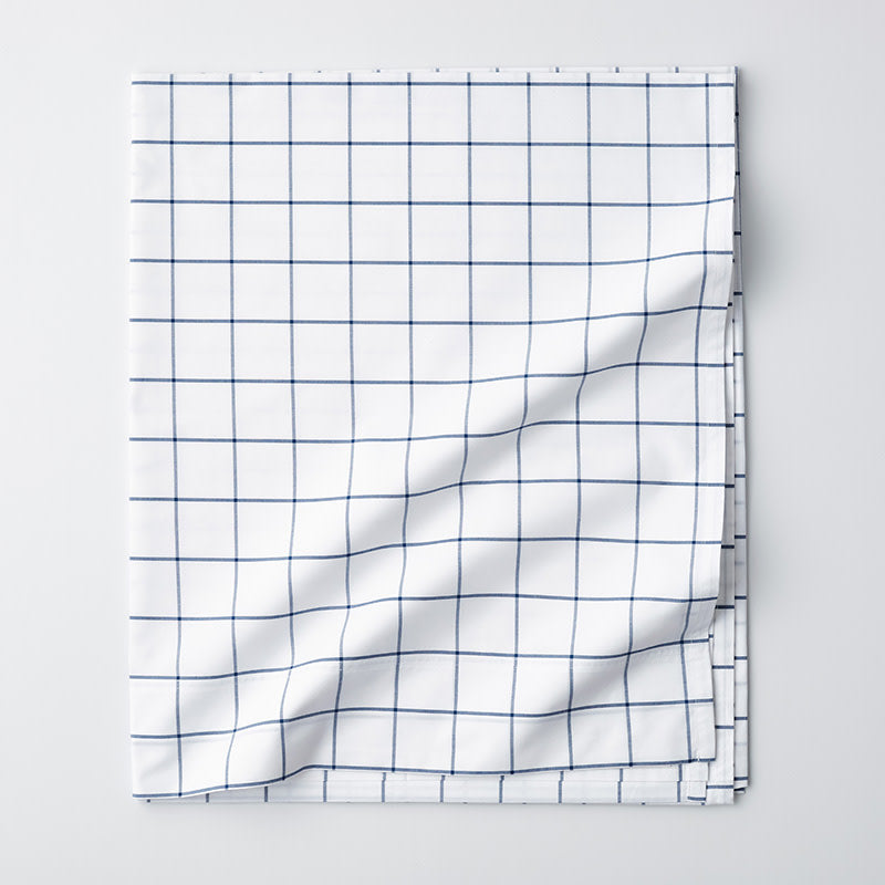 Tailored Stripes and Plaids Classic Cool Cotton Percale Flat Bed Sheet - Block Plaid Navy, Full