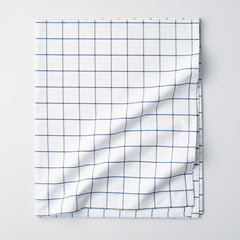Tailored Stripes and Plaids Classic Cool Cotton Percale Flat Bed Sheet - Block Plaid Navy, Twin/Twin XL