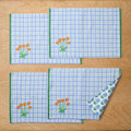 Floral Plaid Reversible Placemats, Set of 4 - Blue