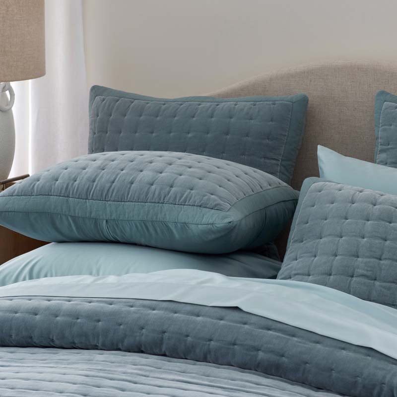 Tufted Stitch Velvet Quilted Sham - Mineral Blue, Euro