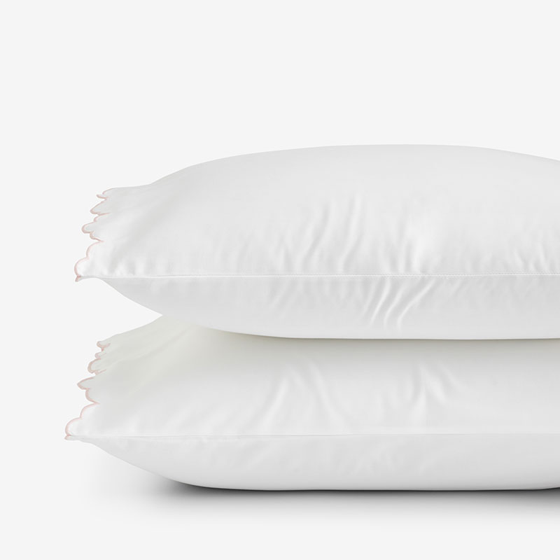 Embroidered Scallop Classic Smooth Sateen Solid Pillowcase Set - Blush, King