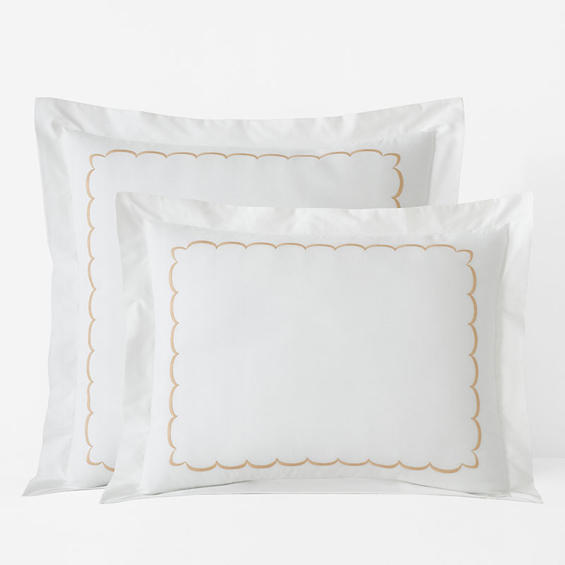 Scallop Embroidered Premium Cool Egyptian Percale Sham - Tan, Euro