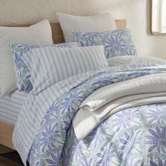 Blossoms and Stripes Classic Cool Cotton Percale Comforter - Squiggle Stripe, Full/Queen