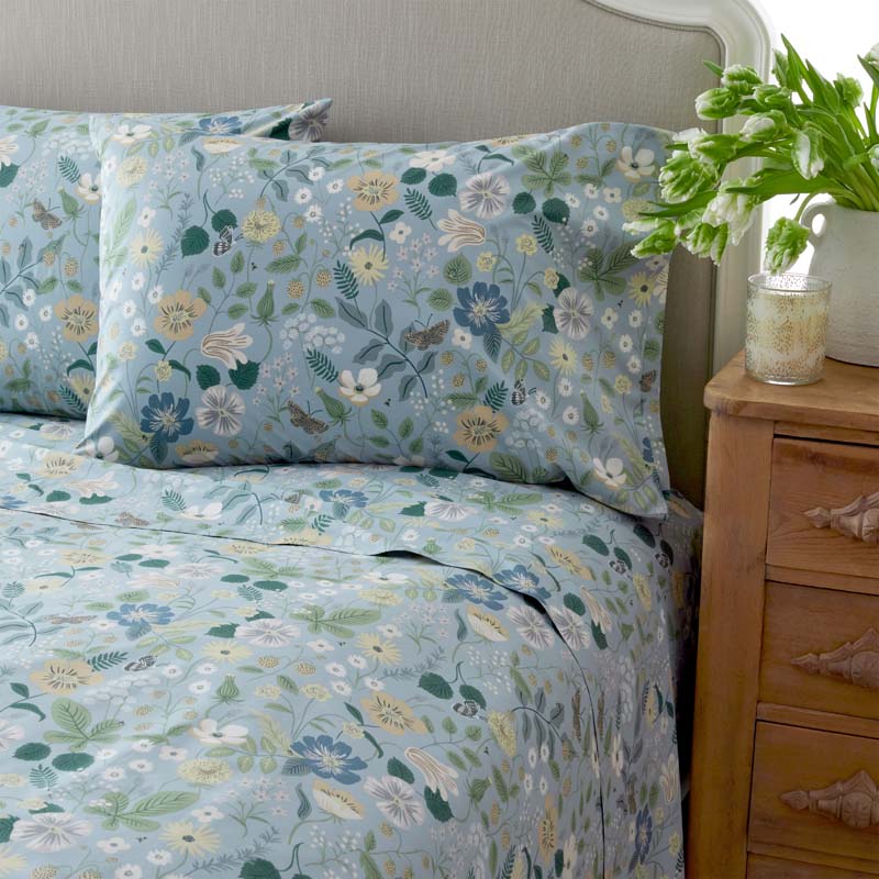Strawberry Fields Classic Cool Cotton Percale Bed Sheet Set - Slate, Full