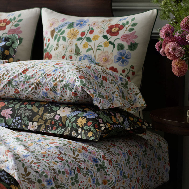 Strawberry Fields Classic Cool Cotton Percale Duvet Cover - Black Multi, Twin/Twin XL