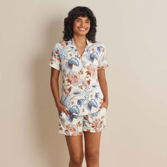 TENCEL™ Modal Jersey Knit Women's Shorts Set - Blue Flora, M