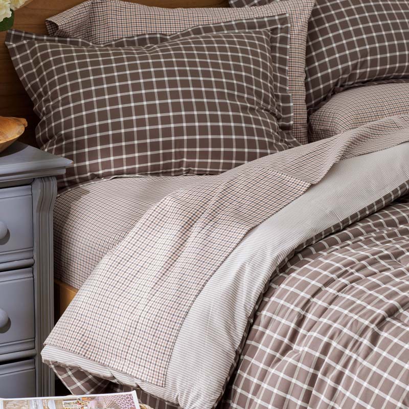 Classic Stripes and Plaids Cool Yarn-Dyed Cotton Percale Bed Sheet Set - Mini Check Brown, Full