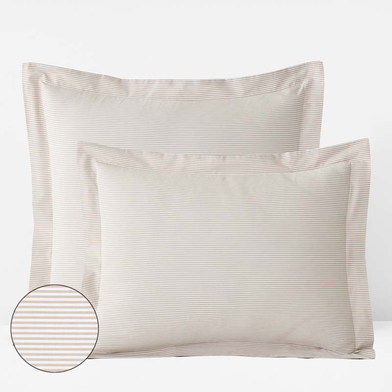 Classic Stripes and Plaids Cool Yarn-Dyed Cotton Percale Sham - Stripe Tan, Euro