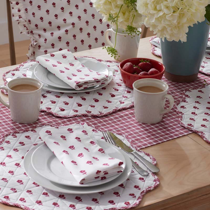Flowers & Plaid Yarn-Dyed Reversible Table Runner - Red Multi, 16 in. x 90 in.