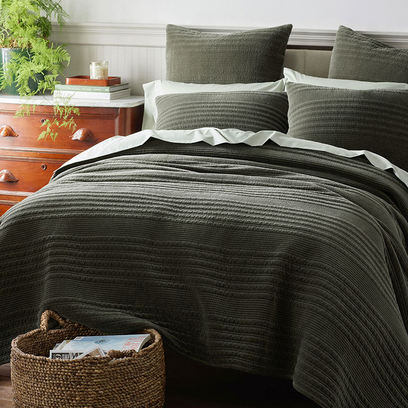 Line Stitch Velvet Quilted Sham - Olive, Standard