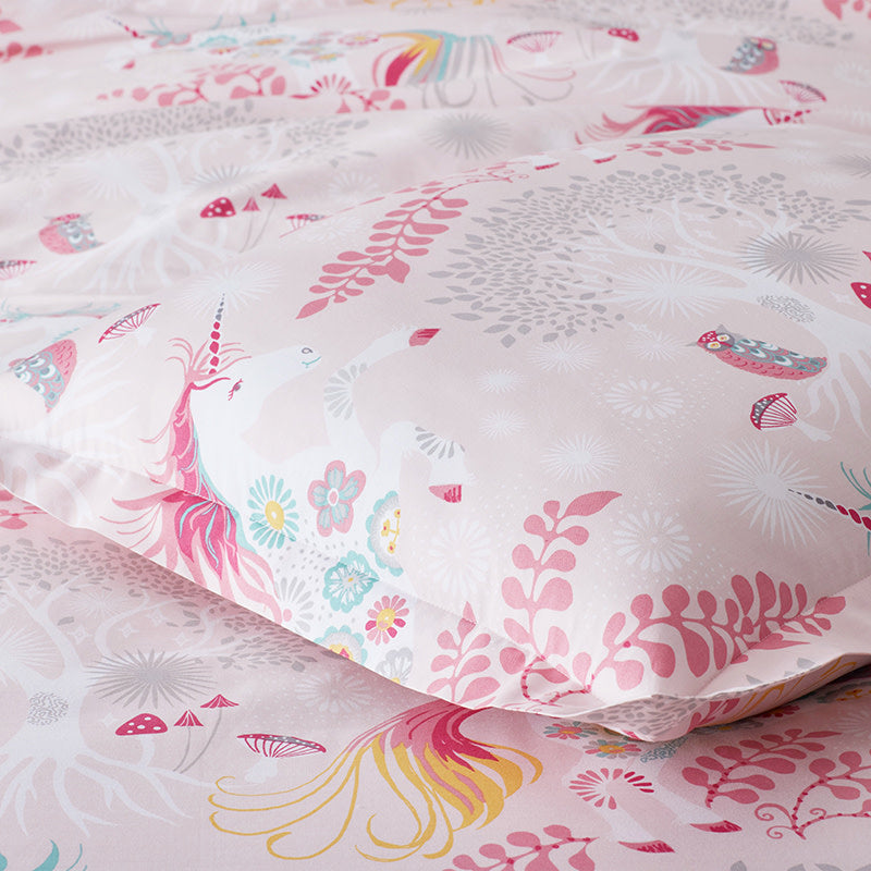 Fancy Unicorns Classic Cool Organic Cotton Percale Bed Sheet Set - Pink Multi, Full