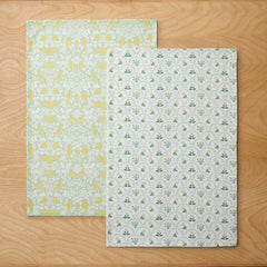 Seasonal Printed Tea Towels, Set of 2 - Floral & Bird