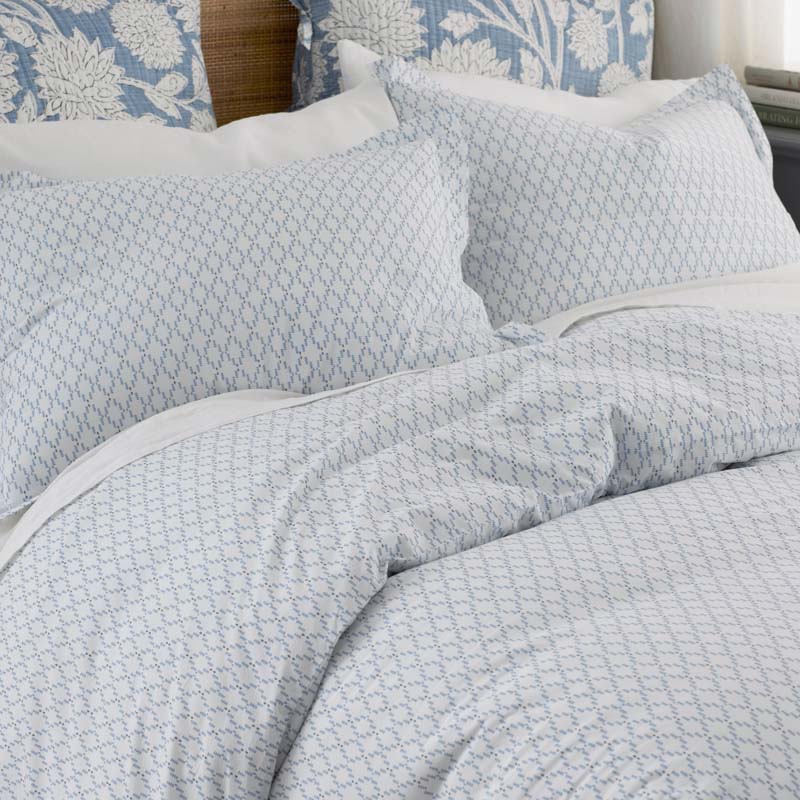 Feliciana Geo Garment Washed Cotton Percale Fitted Bed Sheet - Blue Multi, Queen