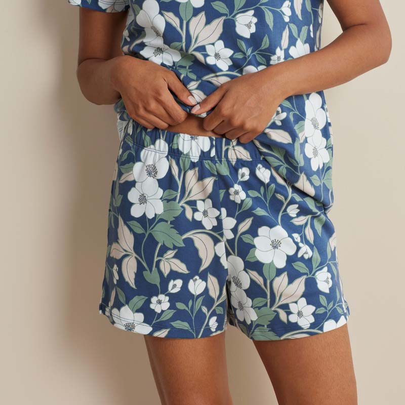 Printed Pima Cotton Women's Shorts Set - Twilight Blossom, XXL