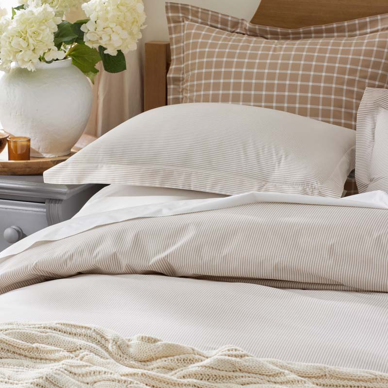 Classic Stripes and Plaids Cool Yarn-Dyed Cotton Percale Bed Sheet Set - Stripe Tan, Full